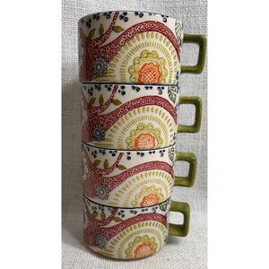 Pier 1 Imports Stackable Coffee Mugs Rainbow Paisley Handpainted No Stand
